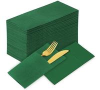KAMMAK Green Napkin Disposable Cloth Like Dinner Paper Napkins with Pocket 100 Pack Folded Guest Hand Towel for Party Decoration, Wedding Reception, Bathroom, Kitchen, Hotel (16.5 x 16.5 inch)