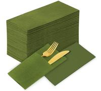KAMMAK Matcha Green Napkins Disposable with Pocket Cloth Like Dinner Paper Napkins 100 Pack Folded Wedding Reception Napkins Bathroom Guest Hand Towels for Party Decoration (16.5 x 16.5 inch)