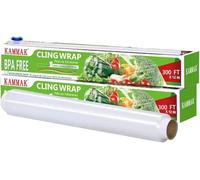 KAMMAK Plastic Wrap, Food Wrap with Slide Cutter, Cling Wrap 12 inch Food Service Clear Cling Film 2 Pack 300 Square FT Roll BPA-Free Microwave-Safe Kitchen Wrap Quick Cut Plastic Film