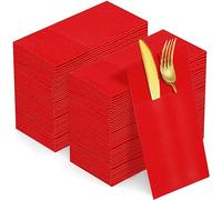 KAMMAK Red Disposable Dinner Napkins With Pocket - 100 Pack Cloth-Like Folded Wedding Reception Napkins - Guest Hand Towels for Party Decoration, Bathroom, Kitchen, Hotel (16.5 x 16.5 Inch)