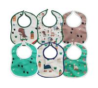 Kammama Baby Bibs 6 Pieces in Soft and Waterproof Toddler Bibs, Washable Children's Feeding Bibs with Adjustable Buttons, Great Colors for 6-36 Months Boys and Girls (Green, Brown | Cute Dinosaur)