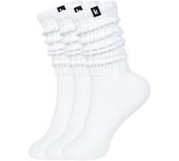 Kamo Fitness Cozy 3-Pair Pack - Scrunch Long Crew Socks for Women, Soft & Breathable Boot and Slouch Socks, Size 5-9, White, One size