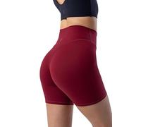 Kamo Fitness Serenity Shorts High Waisted 6" Inseam No Front Seam Thigh Friendly V Booty Seam Women's Biker Shorts, Ruby Wine, M