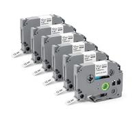 Kamo Label Tapes, Pack of 6, Black on White, 12 mm x 8 m, Compatible with Brother Label Makers PT-D210, PT-D220, PT-D200, PT-H110, PT-D400, PT-D600, PT-P700, TZe-231, TZ-231