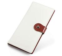 Kamo Slim RFID Blocking Leather Wallet for Women - Bifold Compact Purse with Zippered Coin Pocket & Card Slots, Beige＆Brown, Minimalist