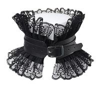 KAMONDA False Collar,Women Retro Fake Collar Gothic Faux Leather Lolita Ruffled Lace Choker Necklace, Black, 43x14cm