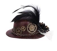KAMONDA Hat,Halloween Gothic Mini Top Hat Steampunk Gears Chain Feather Cosplay Hair Clip,20x24cm, Red
