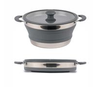 Kampa Folding Collapsible Silicone & Stainless Steel 3 Litre Grey Saucepan