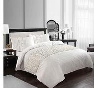 Kampala Hill Aurora Crinkle Panel Duvet Cover Set Diamonte Detail Bedding White - Super King