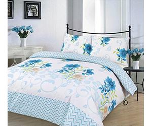 Kampala Hill Bethany Blue Kingsize Duvet Cover Set Polycotton Floral Bedding
