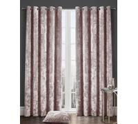 (90x90", Pink) Kampala Hill Crushed Velvet Fully Lined Eyelet Curtains Ring Top Curtain Pair