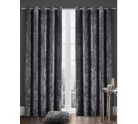 Kampala Hill Crushed Velvet Eyelet Ring Top Light Filtering Curtains Charcoal Black 66x72