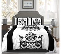 Kampala Hill Darcy Black Double Duvet Cover Set Polycotton Damask Bedding