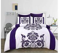 Kampala Hill Darcy Plum Double Duvet Cover Set Polycotton Damask Bedding