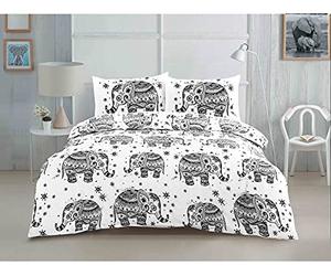 Kampala Hill Ethnic Elephant Print Black and White Duvet Cover Set Double