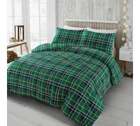 Kampala Hill Flannelette Tartan Check Brushed Cotton Duvet Cover Set Green Bedding Set King