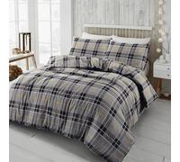 Kampala Hill Flannelette Tartan Check Brushed Cotton Duvet Cover Set Grey Bedding Set King