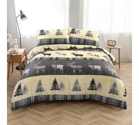 Kampala Hill Flannelette Tartan Stag Brushed Cotton Duvet Cover Set Bedding Set Grey Super King