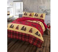 Kampala Hill Flannelette Tartan Stag Brushed Cotton Duvet Cover Set Bedding Set Red Super King
