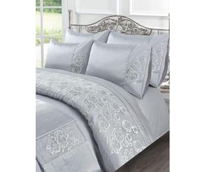 Kampala Hill Floral Embellished Duvet Cover Set Bedding Set With Pillowcases Silver Amara Super King