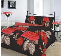 Kampala Hill Isabella Black Red Duvet Cover Set Floral Themed Super King Bedding Set