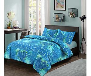 Kampala Hill Jasmin Teal Double Duvet Cover Set Polycotton Hearts Colourful Bedding