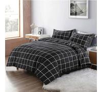 (Double, Black) Kampala Hill Reversible Geometric Stripes and Dots Duvet Cover Set Black or Grey Bedding Set