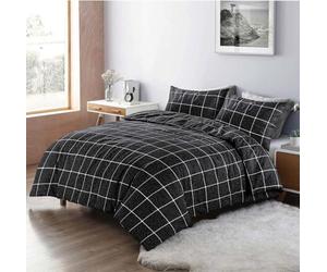 Kampala Hill Mateo Reversible Stripes and Dots Duvet Cover Set Black Geometric Single Bedding Set