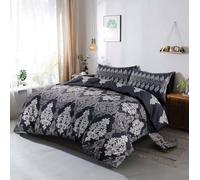 Kampala Hill Reversible Duvet Cover Set Traditional Quilt Cover Black Super King Bedding Set