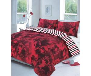 Kampala Hill Roses Duvet Cover Bedding Set Double, Red