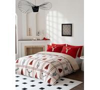 Kampala Hill Stag Teddy Fleece Double Duvet Cover Set Red Bedding for Winter