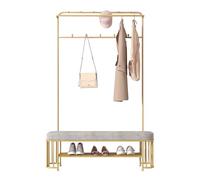 KAMPCO Narrow Entryway Hall Tree Coat Rack Shoe/Hat/Glove Storage Bench, 3-in-1 Coat Rack with Bench 2-Tier Storage Shelf and Hooks, Coat Tree for Entryway, Living Room, Bedroom