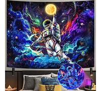 kampdream Blacklight Astronaut Space Tapestry, UV Reactive Galaxy Universe Planet Glow in Dark Tapestries for Men, Boys and Teens Cool Poster 60×80 inch