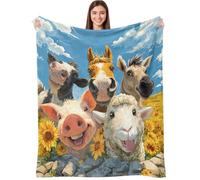kampdream Funny Animal and Sunflower Flannel Blanket Throw, Super Soft Cozy Nap Blanket with Cute Cartoon Animal for Sofa Travel and Camping, for All Seasons 50"x60" inch Cow Sheep Horse