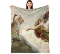 kampdream Funny Cat Art Flannel Blanket, Michelangelo Parody with Orange Cat, Super Soft and Warm Blanket for Couch Sofa Living Room Ideal Gift Beige 50×60 inch