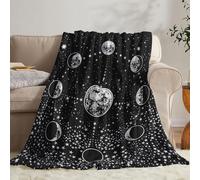 kampdream Moon Phase Black and White Fleece Throw Blanket, Starry Night Sky Mysterious Stars Mystic Astrology Cozy Nap Blankets Gift for Teens Boys Sofa Bed Couch Chair or Dorm Throws 50×60 inches