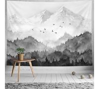 kampdream Mountain Forest Tapestry, Misty Foggy Black and White Tree Landscape Watercolor Art Wall Tapestries, Nature Scenery Tapestry for Bedroom Living Room Backdrop 60×80 inch
