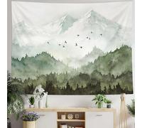 kampdream Mountain Forest Tapestry, Misty Foggy Sage Green Tree Landscape Watercolor Art Wall Tapestries, Nature Scenery Tapestry for Bedroom Living Room Backdrop 68×90 inch