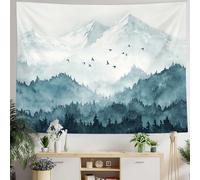 kampdream Mountain Forest Tapestry, Misty Foggy Teal Blue Tree Landscape Watercolor Art Wall Hanging Decoration Tapestries, Nature Scenery Tapestry for Bedroom Living Room Backdrop 60×80 inch