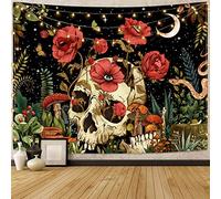 kampdream Skull Floral Tapestry, Mushroom Skeleton Goth Garden Aesthetic Tapestries for Bedroom 60×80 inch