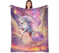 kampdream Unicorn Dream Flannel Blanket, Galaxy Unicorn Running on Clouds, Super Soft and Warm for Couch Sofa Living Room Unique Gift for Daughter Girls Family Pink 50×60 inch