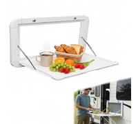 KAMRVLAAI Travel Trailer Drop Down Table 23.4"x16", Heavy Duty Wall Mount Folding Work Bench with Keys, Space-Saving Outdoor RV Kitchen Picnic Desk for Camper Van Motorhome Pontoon Boat (White)
