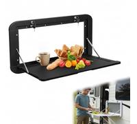 KAMRVLAAI Travel Trailer Drop Down Table 23.4"x16", Heavy Duty Wall Mount Folding Work Bench with Keys, Space-Saving Outdoor RV Kitchen Picnic Desk for Camper Van Motorhome Pontoon Boat (Black)