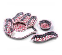 Kamsah Hamsa Serving Platter - 7-Piece Hand-Painted Ceramic Colorful Serving Dishes for Snacks, Appetizers, Dips and More - Moroccon Decorative Platters for Celebrations, Parties and Events