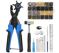 Kamtop Hole Punch Plier Set, Revolving Punch Hole Plier Tool with 240 Pcs Leather Double Cap Rivets and 120 Pcs Leather Snap Fasteners, Leather Belt Hole Puncher for Watch Bands, DIY, Craft Projects