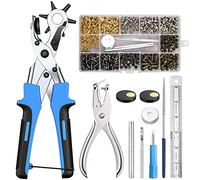 KAMTOP Leather Hole Punch, Belt Puncher, Eyelet Pliers, Rotating Hole Puncher + 240 Set Leather Rivets, Double Cap Rivet, 6 Sizes 1.5, 2, 2, 5, 3, 3, 5, 4 mm