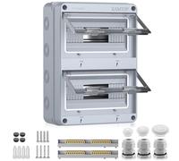 Kamtop Surface-Mounted Distribution Box, IP65 Fuse Box, Surface-Mounted, 2 Rows, 24 Modules, Small Distribution Box with 5 Terminals, 7 Connectors for Outdoors, Garden, Farm, Shop