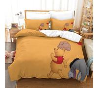 KAMUFF Winnie The Pooh Duvet Cover Bedding &Cute Animal Bedding Set Cartoon Decor Comforter Cover Set with Zipper for Kids Teens Soft Bed Cover 3-Piece Set Double(200x200cm)
