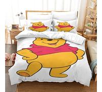 KAMUFF Winnie The Pooh Duvet Cover Bedding &Cute Animal Bedding Set Cartoon Decor Comforter Cover Set with Zipper for Kids Teens Soft Bed Cover 3-Piece Set Double(200x200cm)