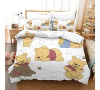 KAMUFF Winnie The Pooh Duvet Cover Bedding &Cute Animal Bedding Set Cartoon Decor Comforter Cover Set with Zipper for Kids Teens Soft Bed Cover 3-Piece Set Double(200x200cm)